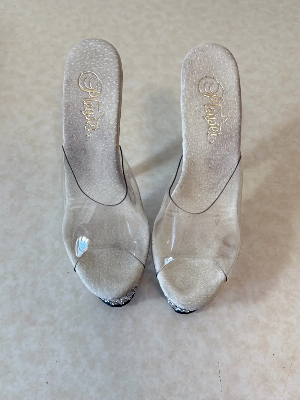 Pleaser Clear Platform Heels with Rhinestone Accents